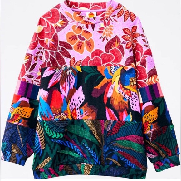 NWT FARM Rio Lilac Mixed Prints Sweatshirt in Multi - Size Medium - Picture 4 of 6